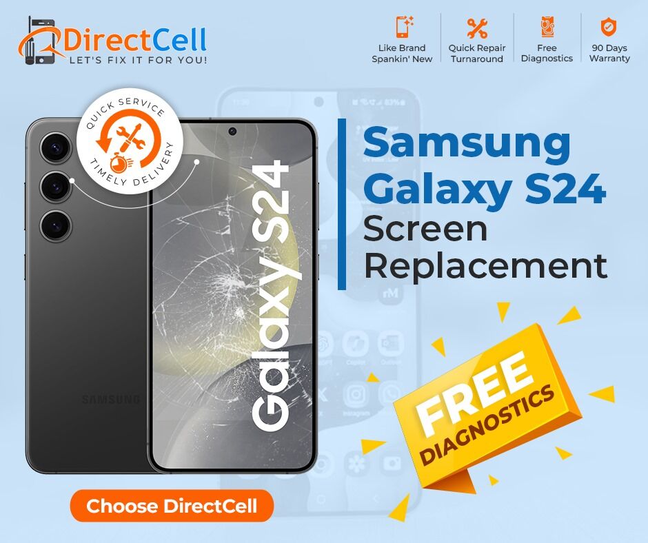 direct_cell's tweet photo. 📱 Cracked Your #Samsung Galaxy S24 Screen? 

Get your S24 looking brand new with fast and reliable screen replacement services.

Choose Direct Cell for quick, trusted repairs! 👍

Know more @ https://t.co/UVGlaOujXv

#DirectCell #SamsungGalaxyS24 #ScreenReplacement #PhoneRepair https://t.co/zL2Q4V9iUQ