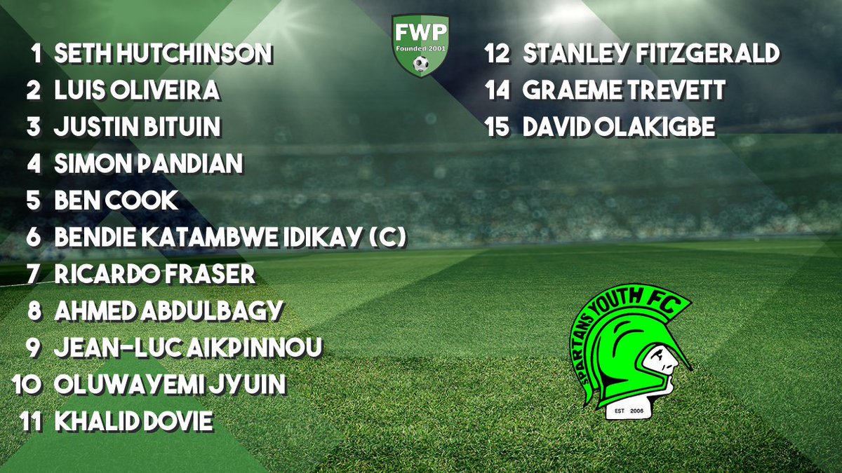 SPARTANS YOUTH: Hutchinson Oliveira Bituin Pandian Cook Idikay (C) Fraser Abdulbagy Aikpinnou Jyuin Dovie; SUBS: Fitzgerald Trevett Olakigbe fwp.co/f8kPmn