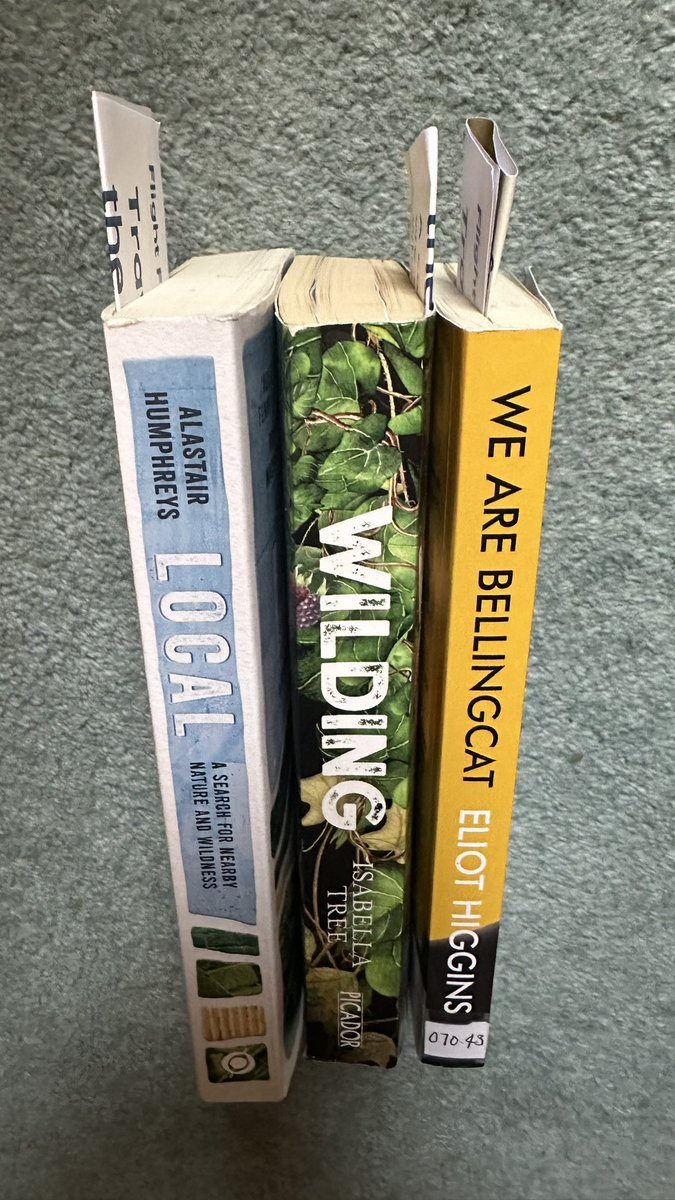 2wheels's tweet image. Weekend book choice dilemma 📚

3 on the go.

📗 @isabella_tree’s Wilding p.3/335

📘@Al_Humphreys’s Local p.350/362

📙@EliotHiggins’s We Are Bellingcat p.181/242

Which is it to be?