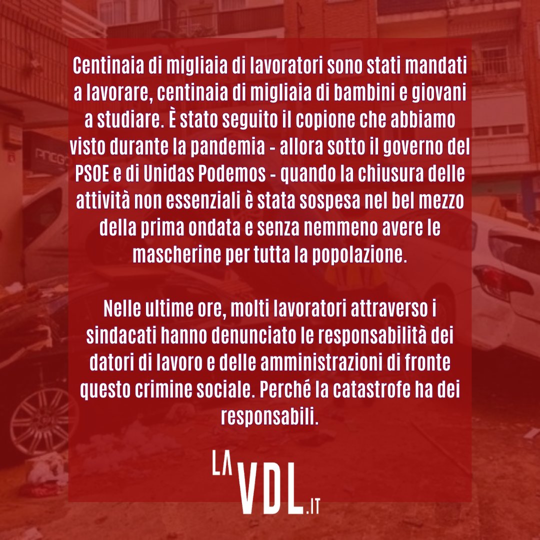 vocedellelotte's tweet photo. Oltre 200 morti e 1900 dispersi. Nonostante le previsioni, il governo regionale non ha pensato sospeso le attività. I loro profitti ancora una volta vengono prima delle nostre vite. Leggi gli articoli su https://t.co/HGLngQ3HgC
#valencia #alluvione #cambiamentoclimatico #ecologia https://t.co/WcrCZwtkHd