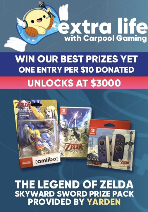 Make sure and tune in to @carpoolgaming’s Extra Life stream and you could win a ton of cool prizes just for donating including a pretty sweet Zelda SS prize pack from yours truly 👀

Twitch: twitch.tv/carpoolgamingl…
YouTube: youtube.com/live/eaRYCZm2m…
Donate: extra-life.org/index.cfm?fuse…