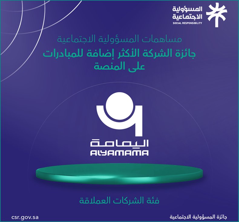 نتقدم بالتهنئة إلى شريكنا #مجموعة_اليمامة
بمناسبة حصولهم على :
○ جائزة الأكثر إضافة للمبادرات 
○ جائزة الأكثر تفاعلاً على المنصة
وذلك ضمن #جائزة_المسؤولية_الاجتماعية_للشركات  
في فئة الشركات العملاقة ..