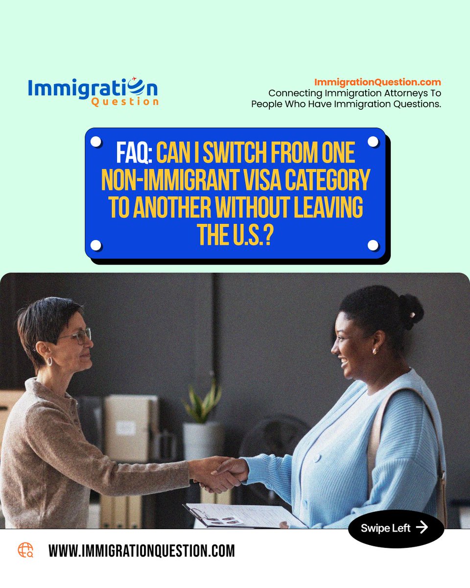 IMQuestionUSA's tweet image. Switch Visa Types Without Leaving the U.S.?

Discover how to navigate visa changes smoothly with ImmigrationQuestion.com.

FREE Registration! ➡️ immigrationquestion.com/submit

#VisaChange #ImmigrationHelp