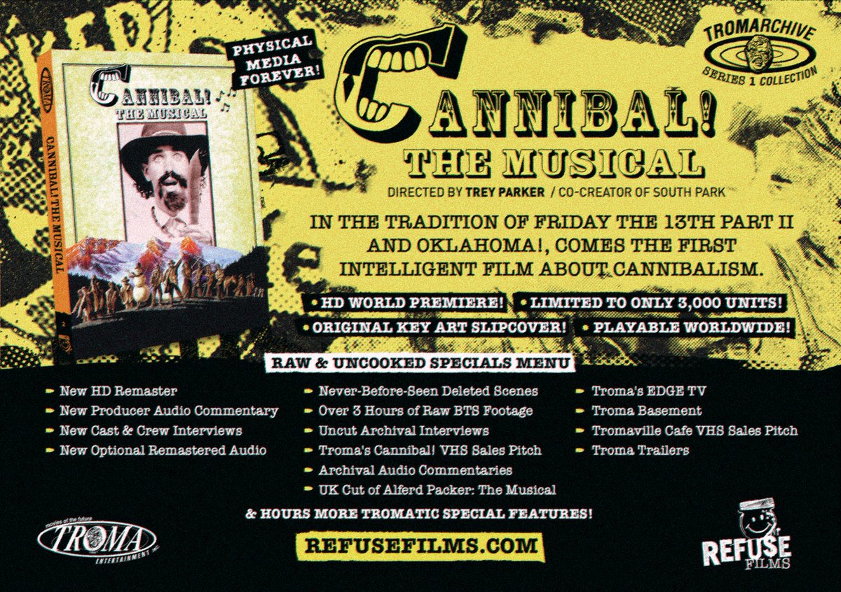 Refuse Films (@refusefilms) on Twitter photo Cannibal! The Musical 📀 World Blu-ray Premiere from <a href="/refusefilms/">Refuse Films</a> with over 18+ hours of features! Make it a Shpadoinkle Day over at refusefilms.com <a href="/dawnofthediscs/">Dawn of The Discs</a> Less than 1,000 Blu-rays remaining! Cannibal! The Musical 📀 World Blu-ray Premiere from <a href="/refusefilms/">Refuse Films</a> with over 18+ hours of features! Make it a Shpadoinkle Day over at refusefilms.com <a href="/dawnofthediscs/">Dawn of The Discs</a> Less than 1,000 Blu-rays remaining!