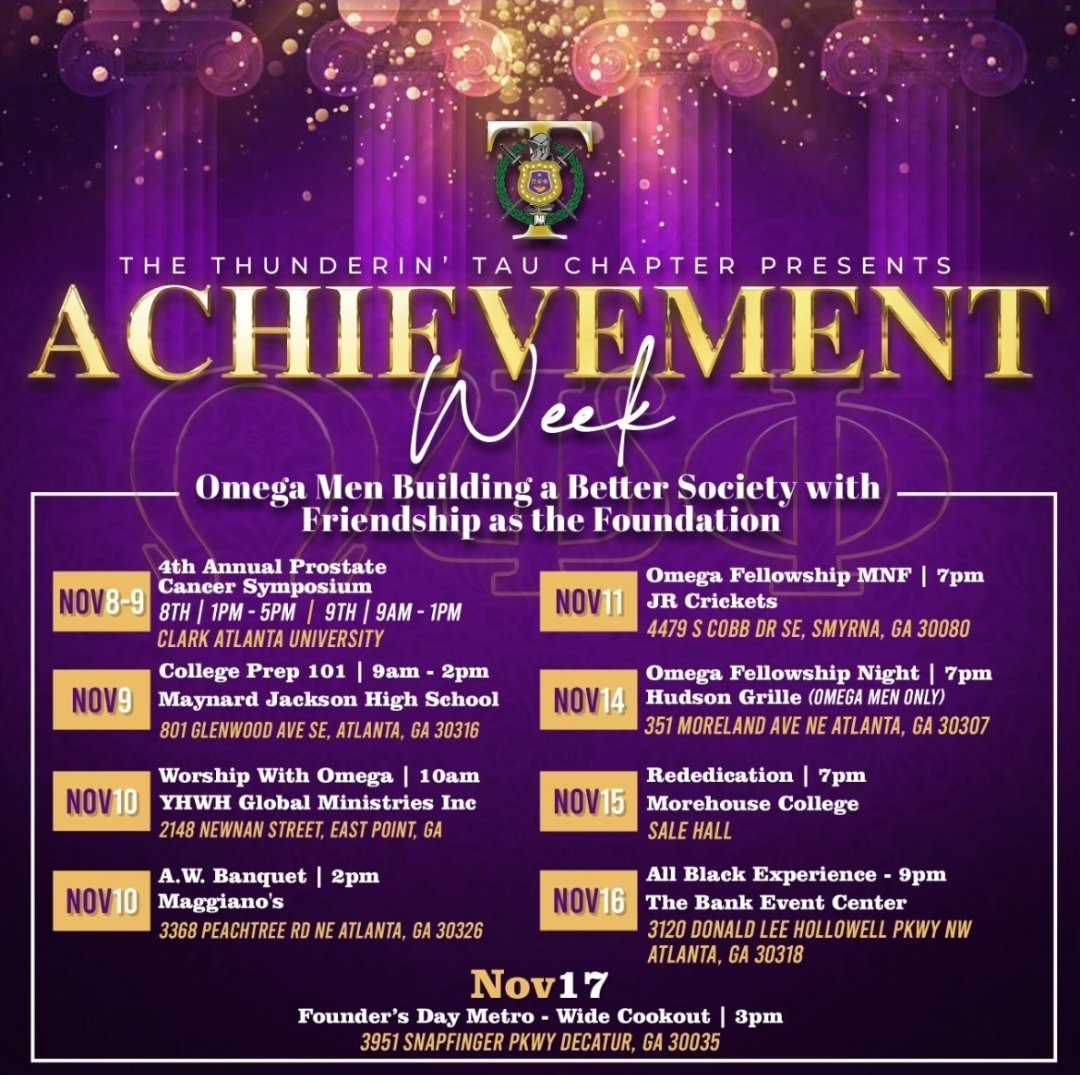 omega_georgia's tweet image. Join the Tau Chapter [IG: @tauchapterques ] for their Achievement Week activities starting on November 8th! #FIETTS #omegapsiphifraternityinc #TauChapter ##ThunderinTAU #experienceTAU #achievementweek