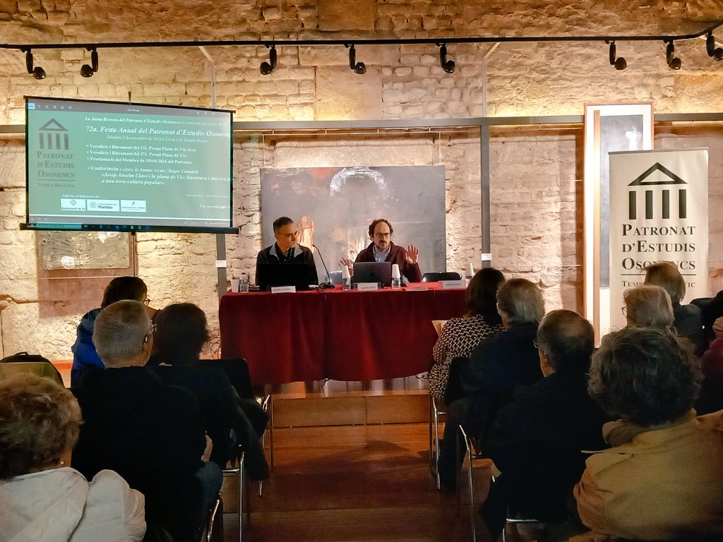 72a Festa Anual del <a href="/EstudisOsonencs/">Patronat d’Estudis Osonencs</a>. Ara conferència de Jaume Ayats i <a href="/rcanadell74/">Roger Canadell Rusiñol</a> sobre Josep A. Clavé, en el 150è aniversari de la seva mort <a href="/anyclave/">Any Clavé</a> <a href="/CorsClave/">Federació de Cors de Clavé</a> <a href="/CostalFornells/">Anna Costal i Fornells</a>. 
Podreu recuperar l'acte al canal de YT de l'entitat @PatronatdEstudisOsonencs
