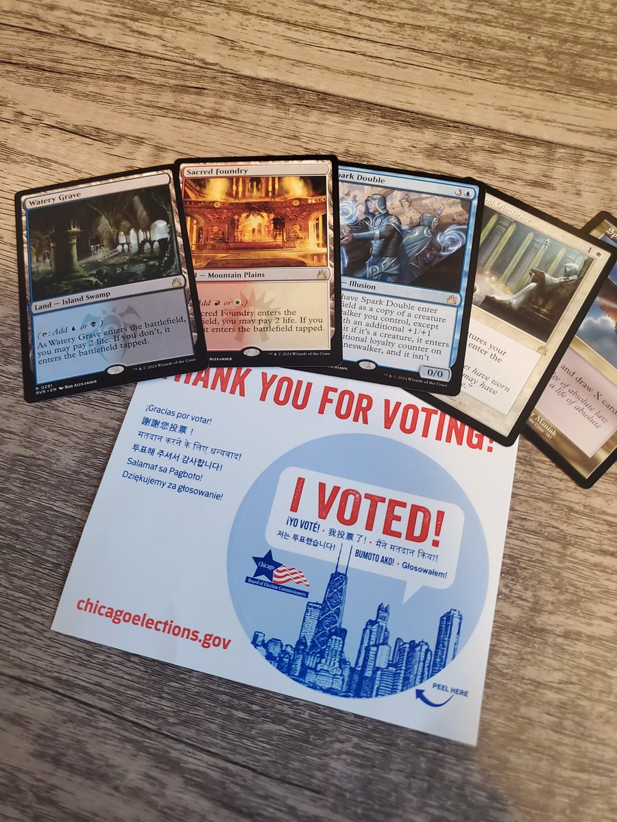 I'm not saying that voting in the 2024 election will give you better pack RNG, but I did just pull 2 shocklands from a few Ravnica Remastered draft boosters after early voting today 😂