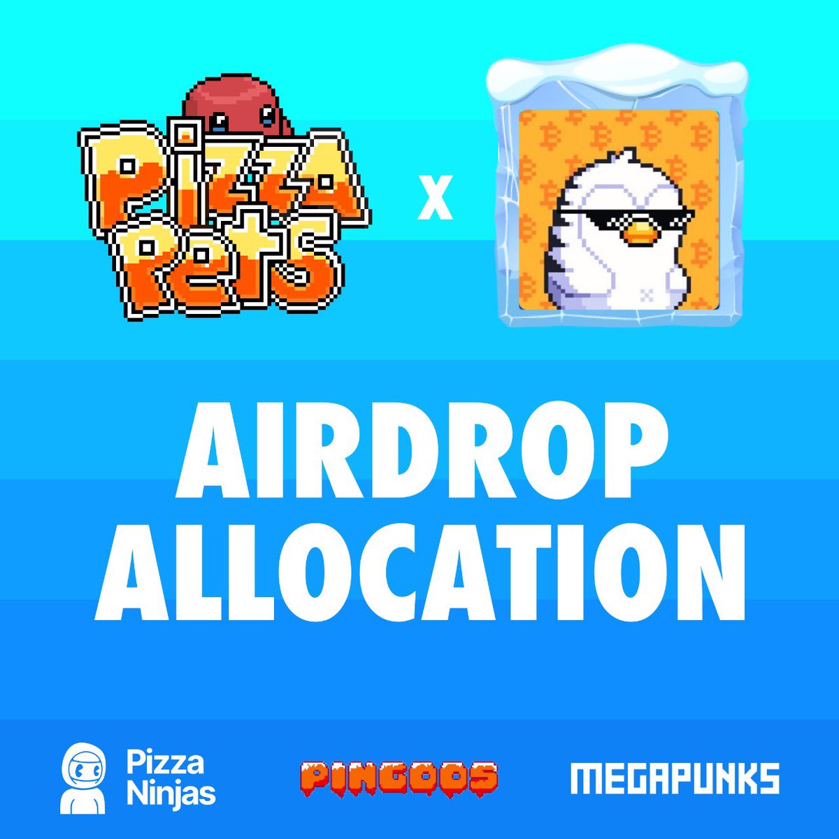 Excited to announce a collaboration with <a href="/Pizza_Ninjas/">Pizza Ninjas</a> &amp; <a href="/MegaPunks_BTC/">MegaPunks</a> on
 their upcoming <a href="/Pizza_Pets/">Pizza Pets Game</a> airdrop.

Each pingoo holder will get a pet, let’s see who shall become immortal !?🐧 🥚 
#Pingoos #Ordinals #OrangeChip