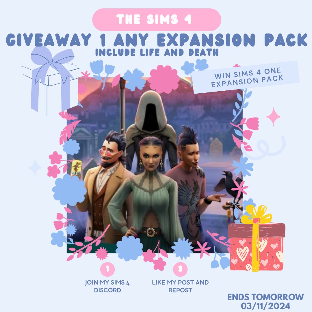 Moniamay72's tweet photo. #Giveaway🔥Sims 4 I am giving away one ANY Expansion pack include LIFE AND DEATH♥ TO ENTER:
1️⃣Join my Sims 4 discord - https://t.co/yeNwcTSIeJ
Like this post and repost♥
Ends tomorrow 03.11.2024  #thesims4 #Sims4 #ts4 #Giveaway 
@simsshare @some_simlish @TheSimmersSquad https://t.co/5fs55oYgmC