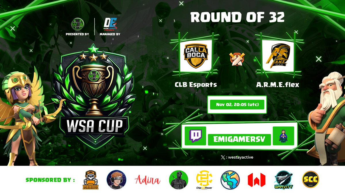 Tarde de Clashito 😍
🏆Wsa cup 🏆

✅Clb Esports🆚Arme FLEX
👉twitch.tv/emigamer_sv