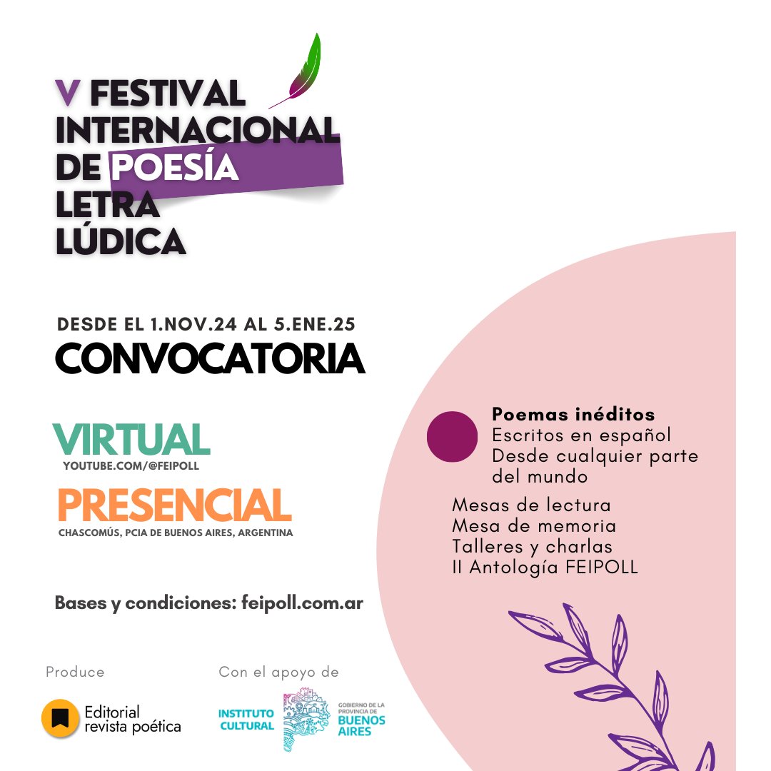 feipoll's tweet photo. Ya pueden acceder a las Bases y Condiciones del 5to #feipoll 💜¡Gratuito, internacional, virtual y presencial!
👇
https://t.co/NoVtARFG36 https://t.co/wMjBJqfek3