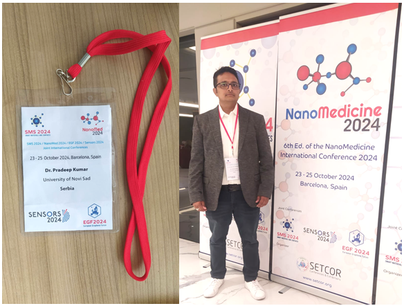 Dr. Pradeep Kumar, <a href="/StrentexProject/">StrentexProject</a>  team member, attended the NanoMed 2024 in Barcelona, Spain. He presented his work on MXene-enhanced textile-based wearable pH sensors, sparking insightful discussions on advancements in nanotechnology for healthcare.