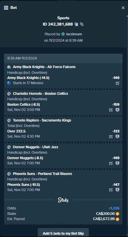 $500 GIVEAWAY IF THIS PARLAY WINS!  

MUST LIKE, REPOST, AND COMMENT WITH SCREENSHOT OF SAME BET WITH A MIN OF $1.

stake.com/sports/home?be…