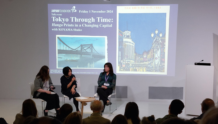 teachergreaves's tweet photo. I was able to attend a talk at @japanhouseldn on Friday by Koyama Shuko. She Kindly guided us through a changing Tokyo from early 版画 ukiyo-e hanga prints in the 1800s to present day “self expression” or 新版画 shin-hanga prints. Many thanks to @Japanfoundation https://t.co/M2ALuUgu7O