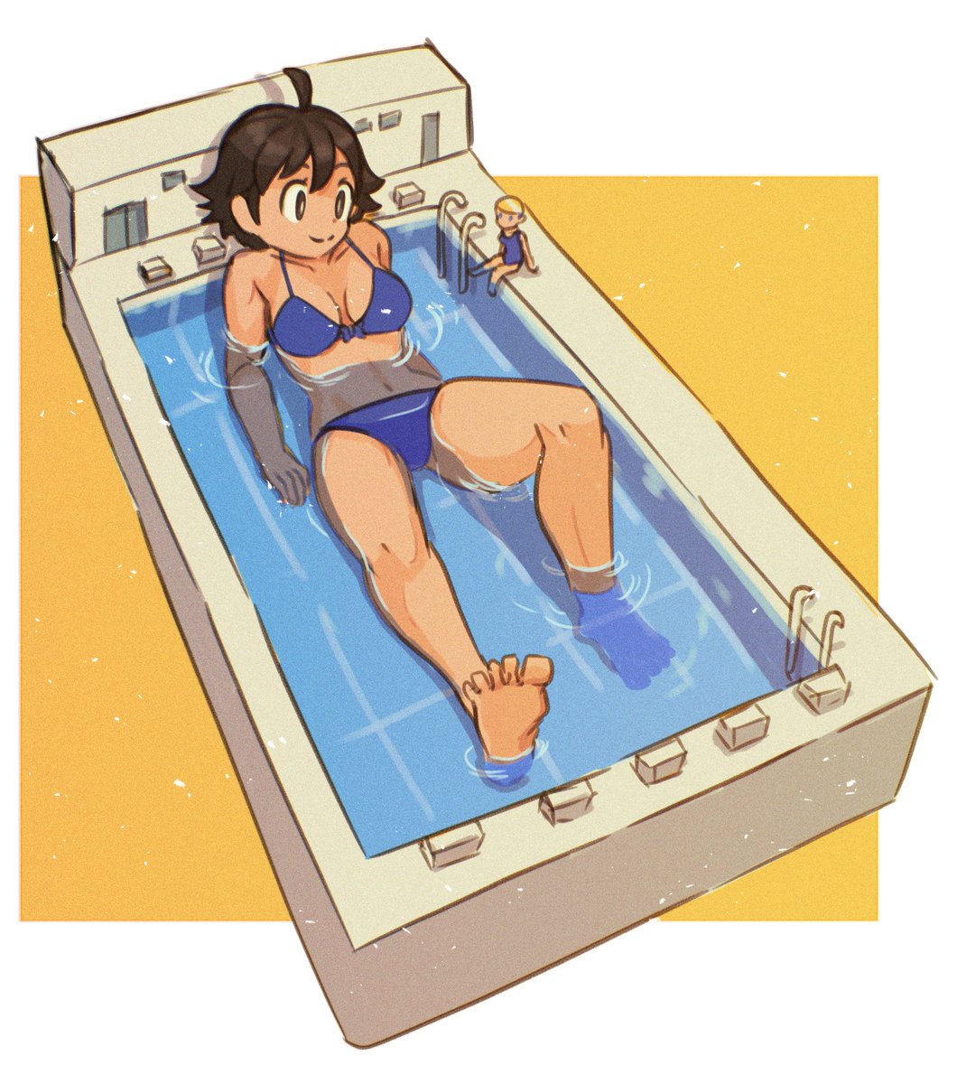 プールでくつろぐそこそこ大きいさくら
#巨大娘　#さくら