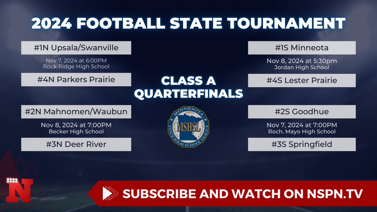 Here is your Class A bracket! 

Subscribe and watch State Football on NSPN.TV/MSHSL