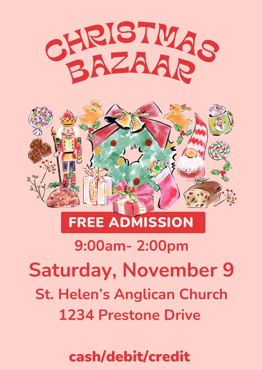 David_InvestYOW's tweet photo. Need to do some early shopping, and the big box retailers just aren’t cutting it? Is your kitchen dangerously low on baking, preserves and mouth watering treats? Come on over to the St. Helen’s Christmas Bazaar, Saturday November 9th, 9am to 2pm! #orleans #ottawa #613 https://t.co/1uZLVDupct