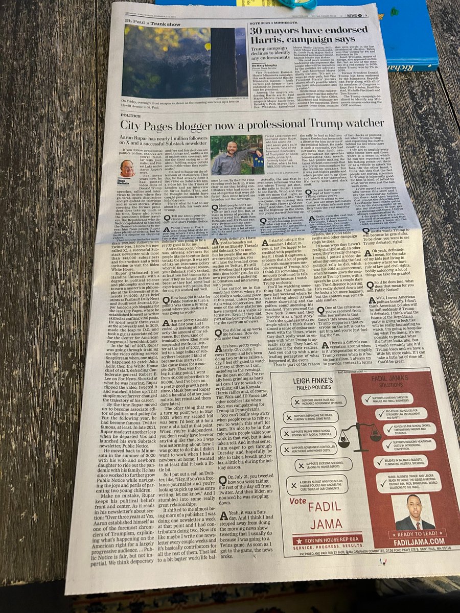 Aaron Rupar (@atrupar) on Twitter photo I have a big spread in print in the <a href="/PioneerPress/">Pioneer Press</a> today so you better believe my mom went to the local gas station and bought them out ππ I have a big spread in print in the <a href="/PioneerPress/">Pioneer Press</a> today so you better believe my mom went to the local gas station and bought them out ππ