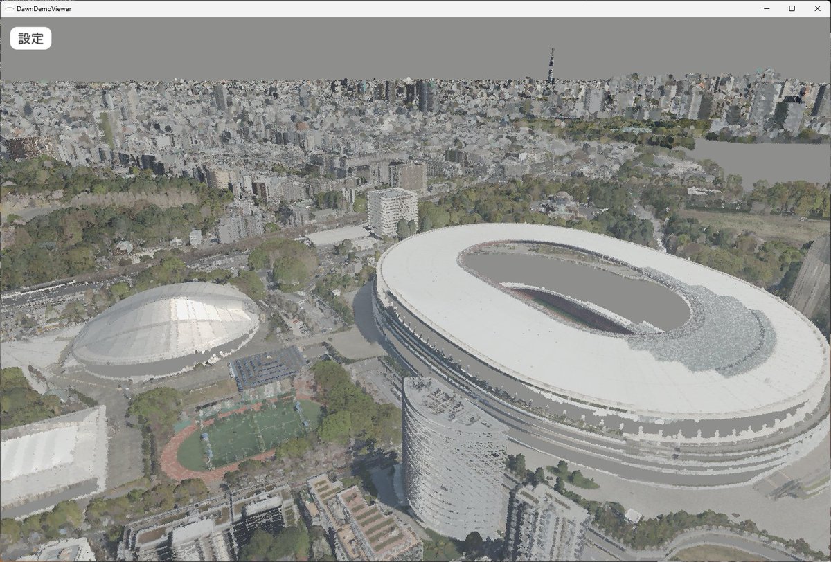 公開された東京全域の点群データ間引きなし、DEMとDSM合わせて300億点500GByteのデータをDawnにしてみた。
60fpsでぬるぬる動きます。
シームレスに東京の端から端まで点群散歩できます！
しかもこれデータはクラウドに置いてるので、手元には100MByteのビューワーだけ。