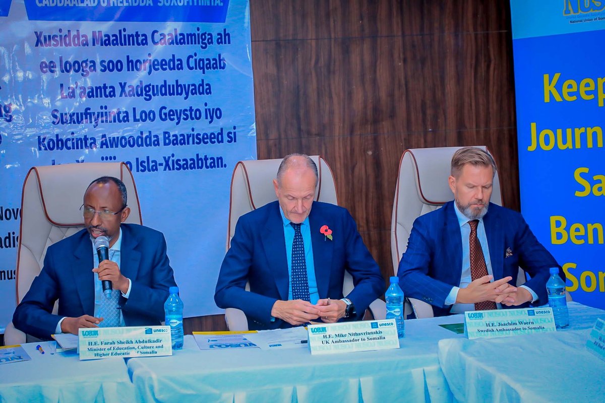 NUSOJofficial's tweet photo. Speaking on behalf of the Federal Government of #Somalia, Minister @faaraxsheekh, who oversees Somalia's engagements with @UNESCO, stated in the national address commemorating the International Day to End Impunity for Crimes Against Journalists: "Tackling impunity is not just a goal for us; it is a necessity. We recognise that impunity undermines the very foundations of justice and democracy. Therefore, Somalia is taking proactive steps to strengthen our judicial processes, ensure accountability, and enhance protections for those who risk their lives in the pursuit of journalism."