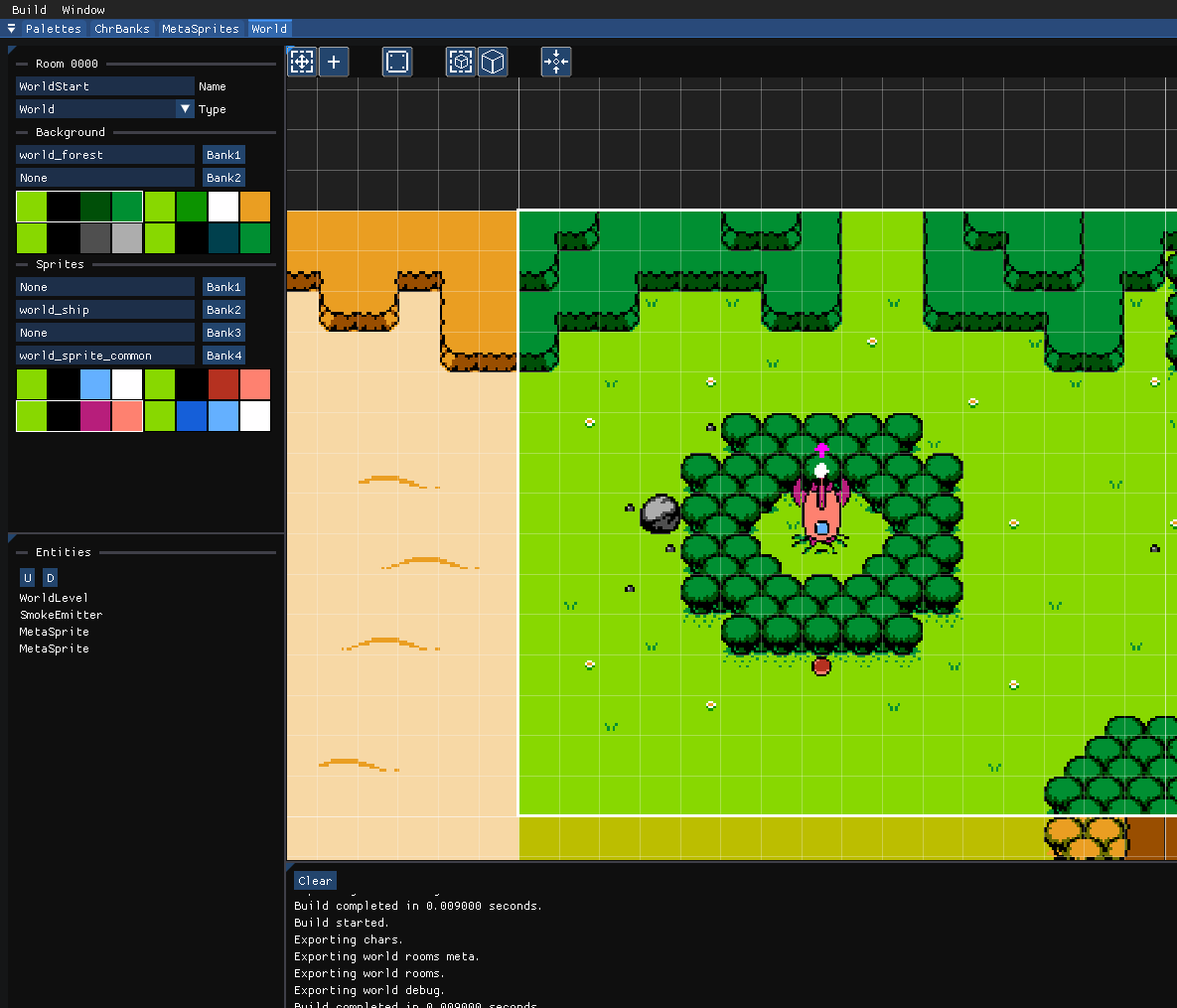 olofnae's tweet photo. I've hooked up our entity system to our editor. It's quite nice as I can use it to make the overworld more interesting. What you see is a crashed spaceship which plays a central role to the story of the game.

#nes #nesdev #gamedev #indiedev #homebrew https://t.co/UfIDHEdQrt