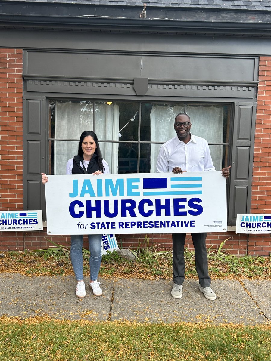 .<a href="/Jaime_Churches/">Jaime Churches</a> is a champion for Downriver. She's dedicated her career to making Michigan a leader in educational investment, clean energy, and workers' rights &amp; I'm proud to be part of the team working to re-elect her to the State House.
