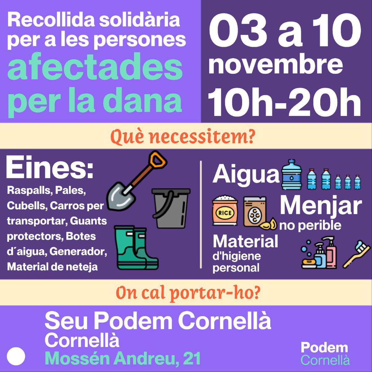 🟣 Des de Podem Catalunya ens estem organitzant per a enviar a València els materials que siguin necessaris per a qui està passant-ho malament.

Allà on no arriben el bipartidisme i les institucions corruptes, haurà d’arribar la societat civil organitzada 💪

#MazonDimision