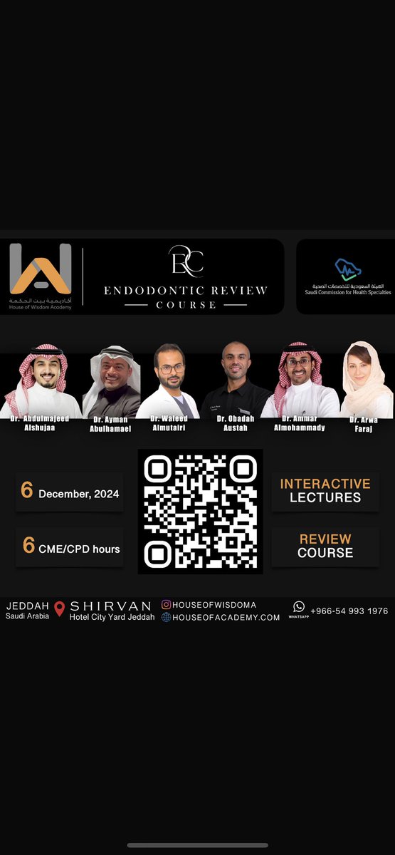 العام ماضي قدمنا دورة ومراجعه علمية مكثفة في تخصص علاج عصب الأسنان وكانت الأصداء ممتازة والحمدلله

هالسنه وبعد شهر من الان نعيدها مره ثانية مع نخبة من الزملاء 🌺🌺 بمواضيع مهمة للمتخصصين فالعصب 

التسجيل مفتوح 👇🏼👇🏼 للمهتمين