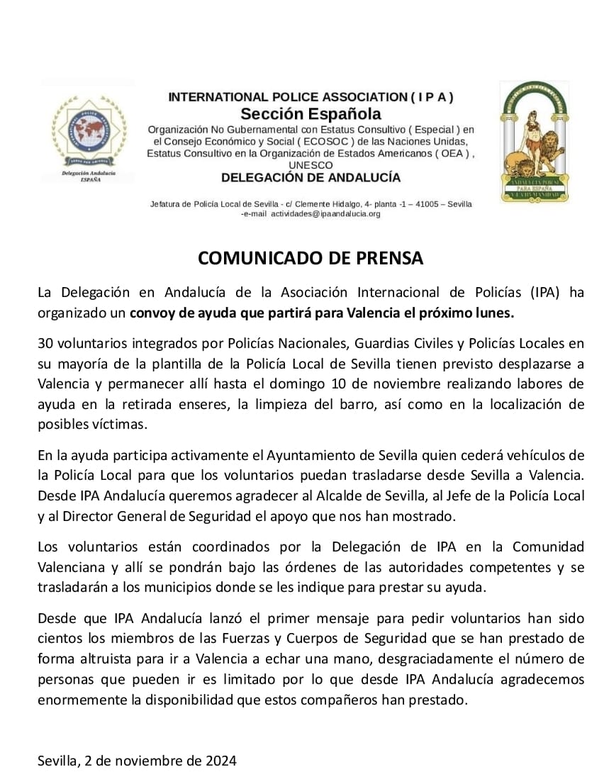Comunicado de prensa
#Dana
#Valencia
#Ayuda
#IPA