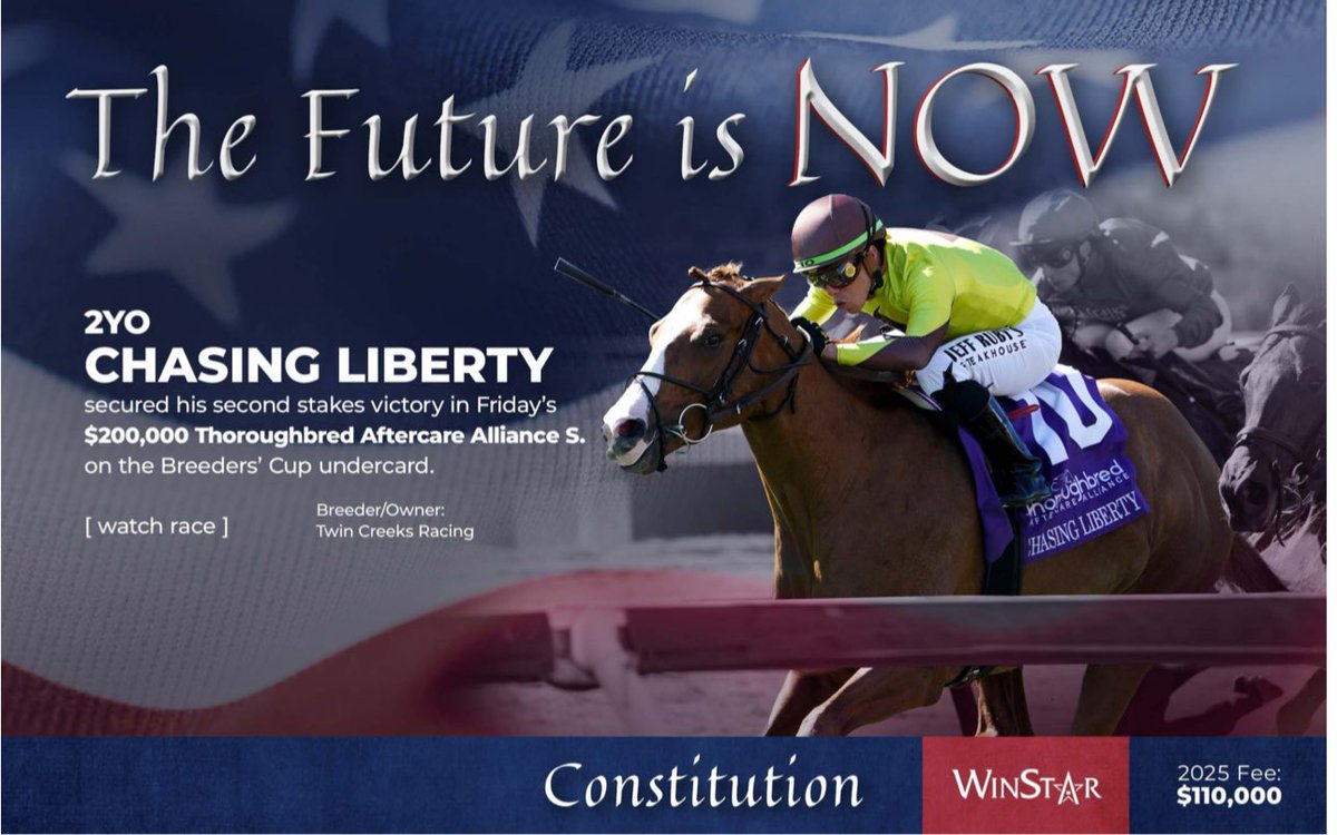 TDN (@thetdn) on Twitter photo 🇺🇸 Chasing Liberty, by <a href="/WinStarFarm/">WinStar Farm</a>’s Constitution, secured his second stakes win in Friday’s $200,000 <a href="/TBaftercare/">Thoroughbred Aftercare Alliance</a> S.
Watch his victory here: thoroughbreddailynews.com/race-replays/0… 🇺🇸 Chasing Liberty, by <a href="/WinStarFarm/">WinStar Farm</a>’s Constitution, secured his second stakes win in Friday’s $200,000 <a href="/TBaftercare/">Thoroughbred Aftercare Alliance</a> S.
Watch his victory here: thoroughbreddailynews.com/race-replays/0…