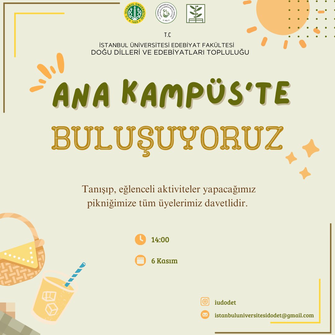 Değerli Dodet ailesi, 6 Kasım Çarşamba günü saat 14.00’te Ana Kampüs’te tanışma buluşmamızda sizleri de aramızda görmekten mutluluk duyarız. Sohbet etmek, kaynaşmak ve eğlenceli aktivitelerle keyifli bir gün geçirmek için hepinizi bekliyoruz.

📍 Ana Kampüs
