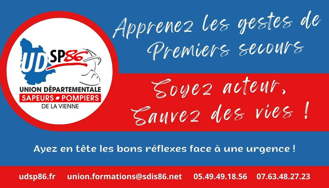 Habitants de la #Vienne86, apprenez les bons réflexes face à une #urgence, ne laissez pas de place au hasard.

Formez-vous aux gestes de #PremiersSecours avec l'#UDSP86 👨🏽‍🚒 (Union départementale des sapeurs-#pompiers de la Vienne).

Je serais peut-être même votre formateur 😊...