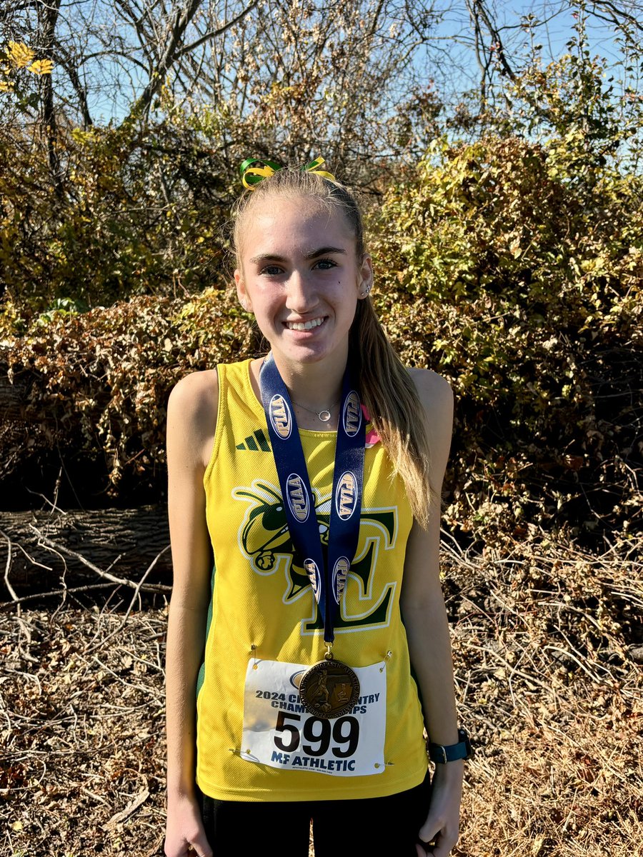 EmmausXCTF's tweet photo. Mady McCartney did it again, fantastic race coming home with a 13th place PIAA State XC medal!!! Senior Payton Campbell also ran her best State meet of her high school career matching her district time, 42nd place 19:56!!! And it’s her birthday!!! 🎉Team 14th!!! So so proud!!!🐝 https://t.co/8Hurktn1DI