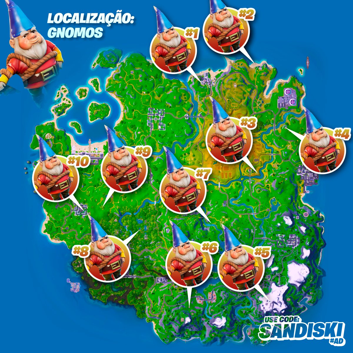 sandiskifn's tweet photo. 📍 LOCALIZAÇÃO: Gnomos — Cada Gnomo concede 10.000 de EXP! #Fortnite https://t.co/qsYkOBFJOb