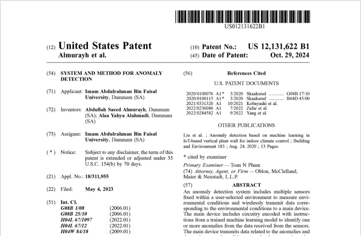 الحمد لله دائماً وأبداً ✨
الحمد لله الذي بنعمته تتم الصالحات✨
بفضل من الله سبحانه وتوفيقه سجلت لي براءة اختراع بالتعاون مع <a href="/almurayh/">Dr.Abdullah Almurayh 🇸🇦</a> 
من مكتب براءات الاختراع الامريكي ، وذلك بدعم من جامعة الإمام عبدالرحمن بن فيصل، 
الشكر موصول لمكتب براءات الاختراع بالجامعة ولجهودهم المبذولة.