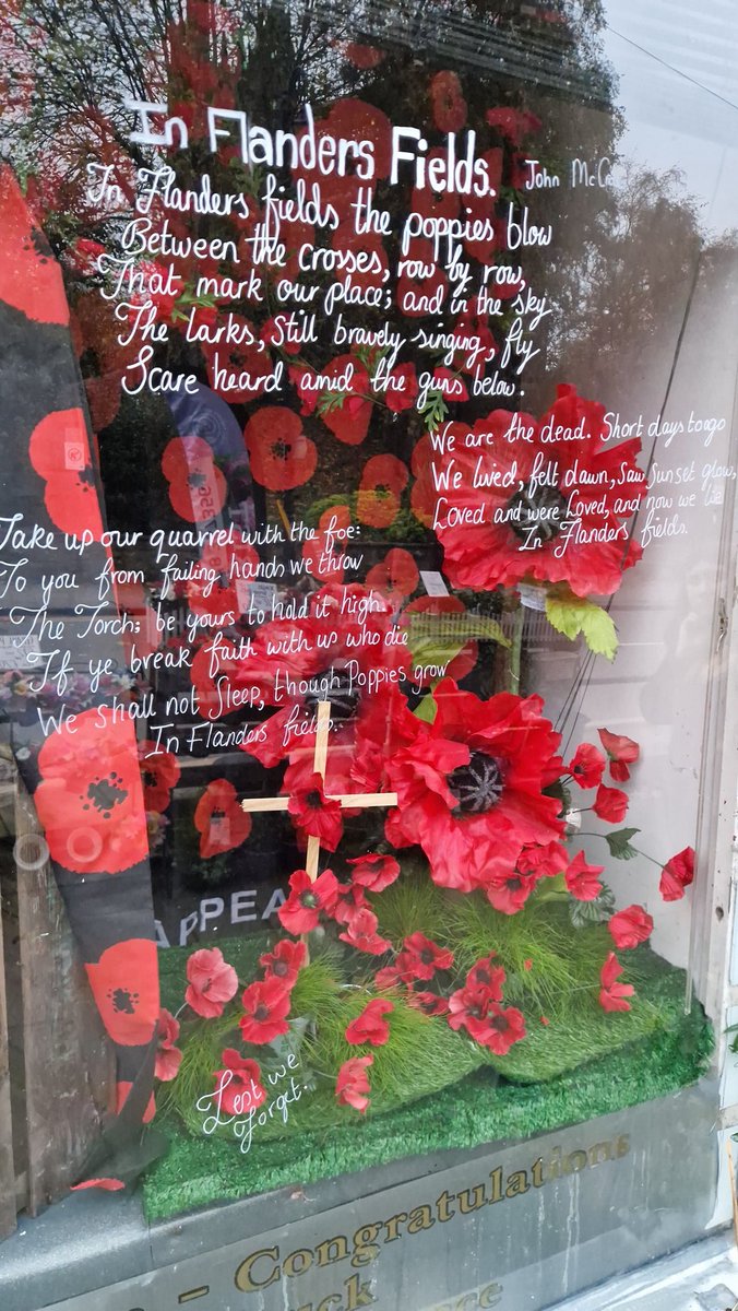 Regentflowers's tweet photo. Lest we forget .
This year's window sharing a special poem
In Flanders Field...
#rememberance #lestweforget #inflandersfield @SSAFA @britishlegion @love_wrexham @wrexham https://t.co/gBhyxcpvXP