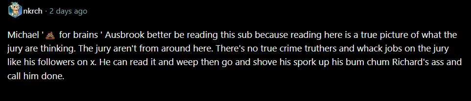 IUHabeas's tweet photo. Who needs the Shakespearan Insulter when you've got r/DelphiTrial on Reddit?!!?🤣😂🤣
Having blocked me, apparently the sub can dish it out, but it can't take it.
I *do* apologize for having dragged some of you along.
#RichardAllen #Delpi https://t.co/mzoe7C1Wvg