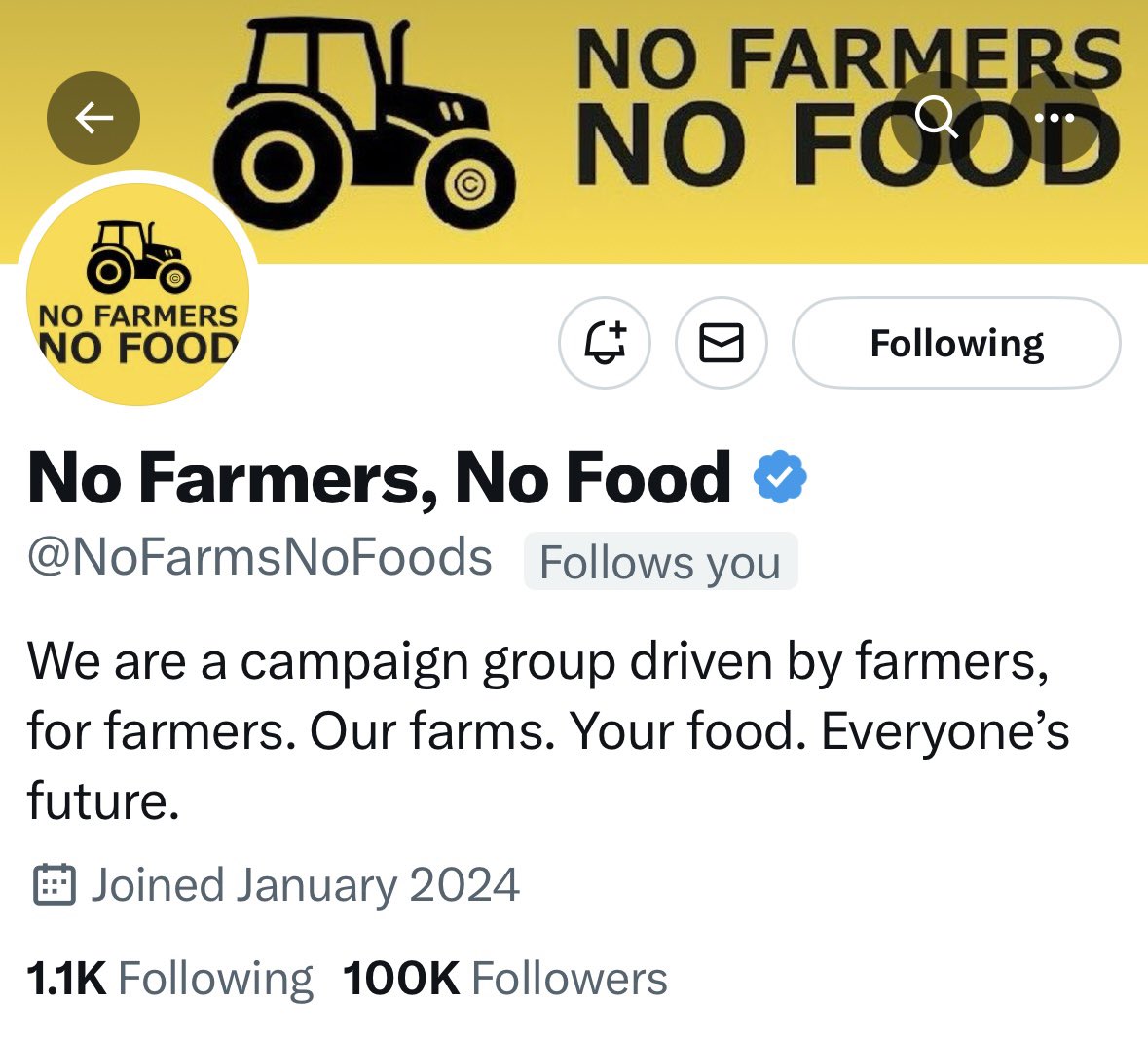 100,000 followers in just a few months since we set up our No Farmers, No Food campaign. Over 10,000 new followers today. Incredible response. Thank you for your support. We are a campaign driven by farmers, for farmers. 

#NoFarmersNoFood