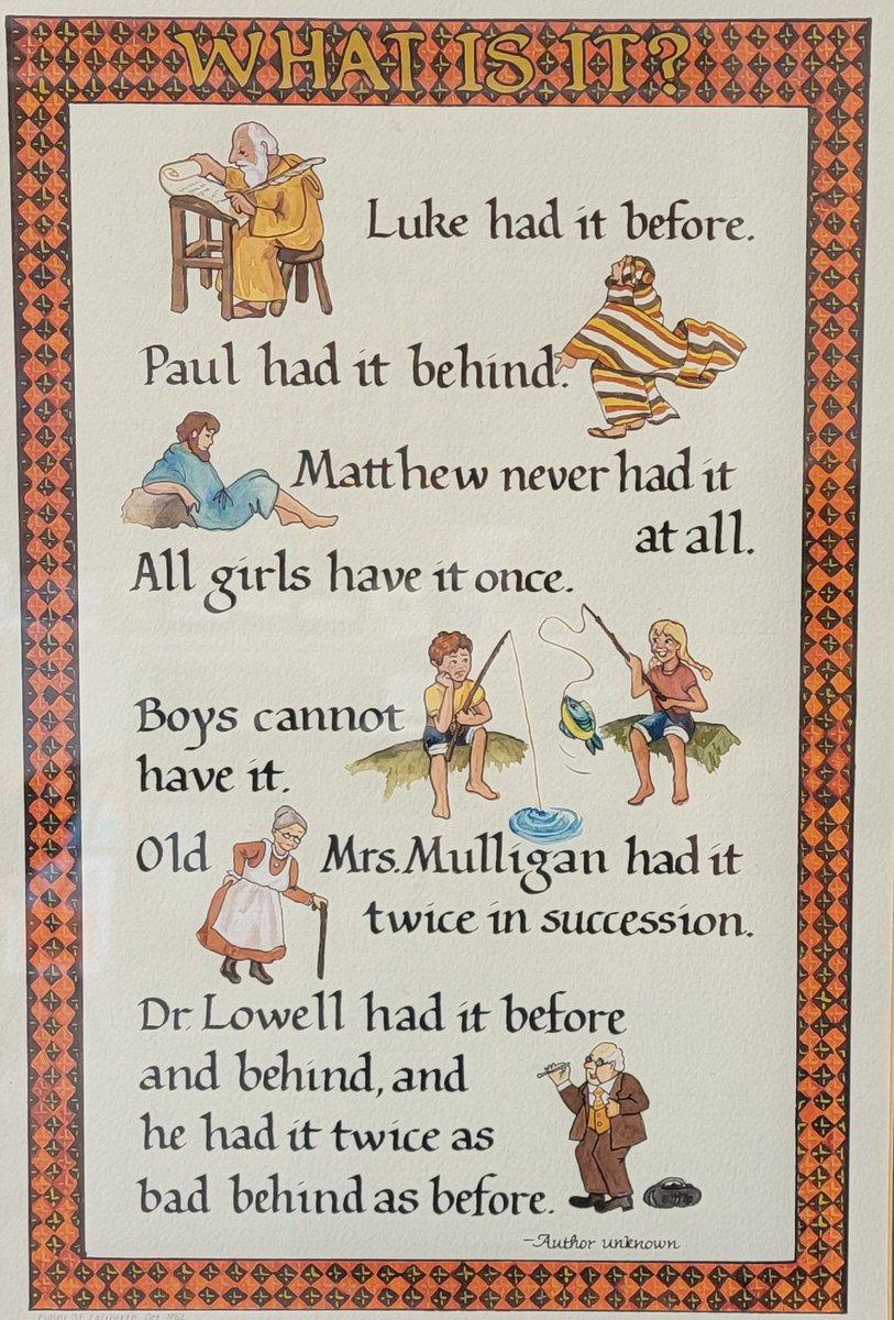 This amazing ink and gouache painting by Lynne Randolph is a riddle! Who can solve it? Part of our community art show! #watercolor #penandink #calligraphy