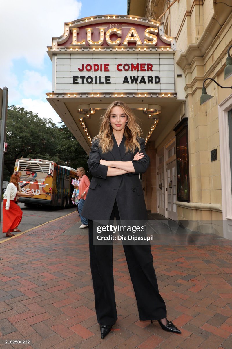 Jodie Comer poses in front of the marquee ahead of the Etoile Award presentation during the 27th SCAD Savannah Film Festival at Lucas Theatre for the Arts in Savannah, Georgia November 02, 2024

oh that’s sassy