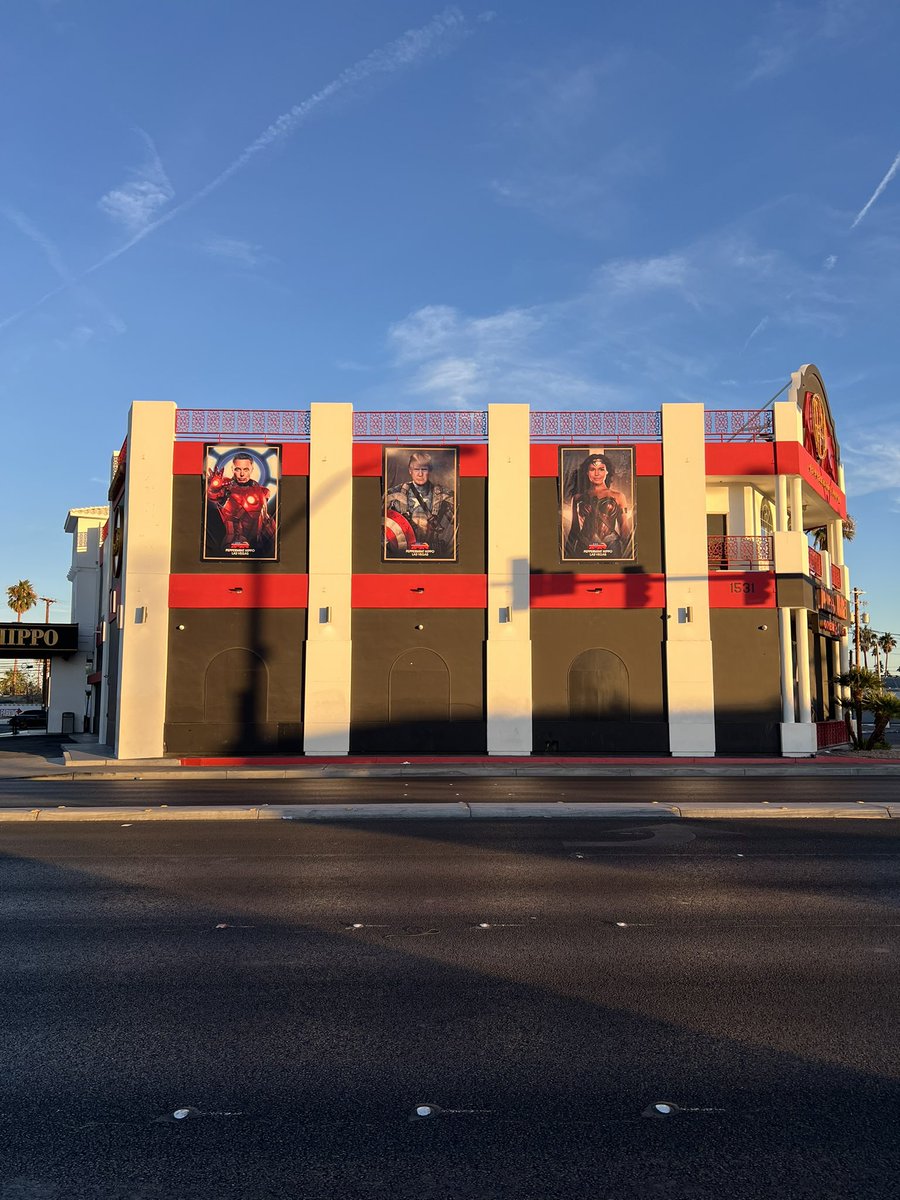 kingPHippo's tweet photo. Just put these up on my building on Las Vegas Blvd. Go out and vote!! The right wing avengers lol 
Trump as Cap America 
Elon as iron man 
Amber rose as black widow 
Rfkjr: Batman 
Tulsi: Wonder Woman
@PHippoNation 
@elonmusk @realDonaldTrump @DaRealAmberRose @RobertKennedyJr @TulsiGabbard