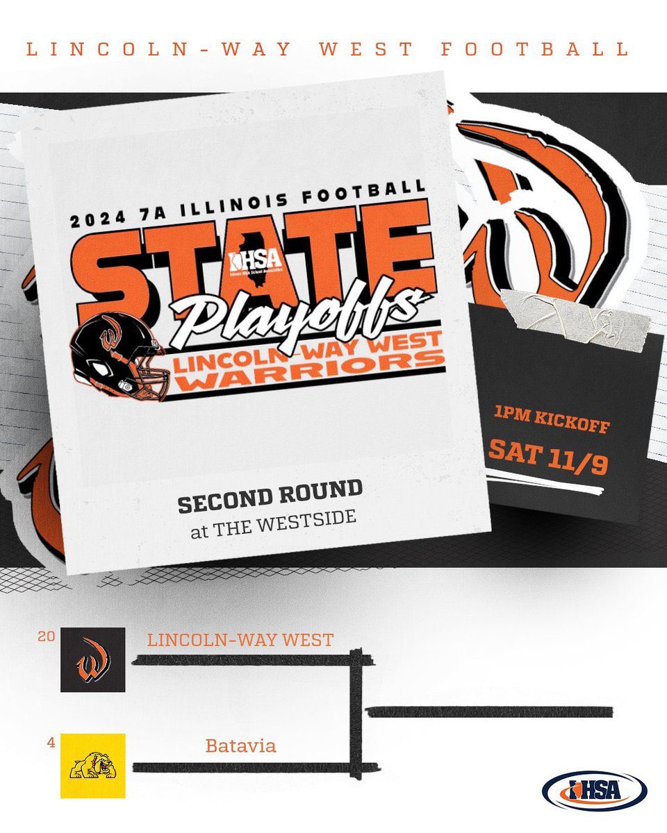 Second Round Class 7A Playoff matchup vs Batavia will kickoff Saturday November 9th at 1pm 

#GoWarriors