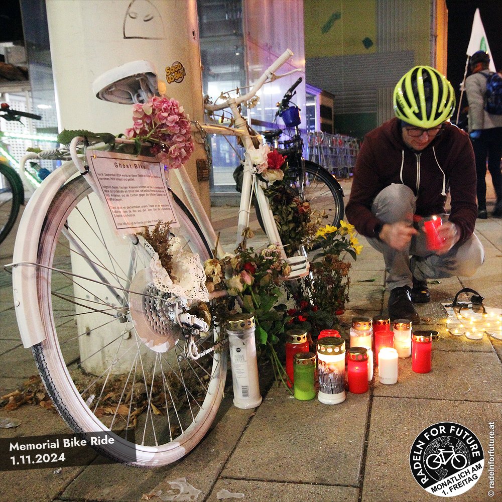Im Gedenken an alle im Straßenverkehr tödlich verletzten Radfahrenden haben wir gestern beim #MemorialBikeRide einige Unfallorte in Wien besucht und dabei Blumen und Kerzen hinterlassen. Ein großes Danke an alle, die mitgeradelt sind!