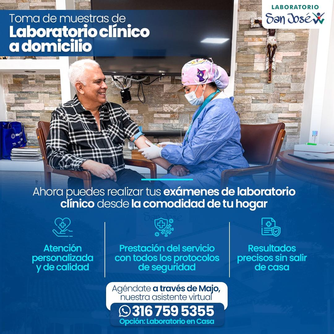 #BuenasNoticias | Ahora los bugueños podrán  programar sus pruebas de laboratorio a domicilio en la Fundación San José de Buga
Particulares, prepagadas y autorización de EPS. Agenda tus domicilios a través del WhatsApp 3167595355 wa.link/kc82cv
Opcion Laboratorio en Casa