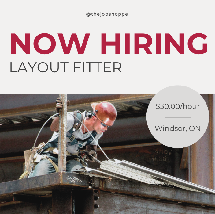 thejobshoppe's tweet photo. 🚨 We’re Hiring a Layout Fitter for a top local steel contractor in Windsor, ON. With an hourly wage of $30/hr on straight Day shift + OT, this role is perfect for someone with experience in layout and blueprint reading.

📧 Send your resume to: corproate@thejobshoppe.com https://t.co/wwTbzo3wKz