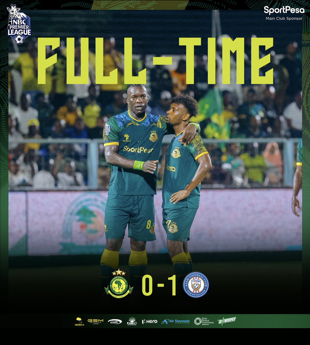 YoungAfricansSC's tweet photo. 𝐅𝐔𝐋𝐋 𝐓𝐈𝐌𝐄⏱️| #NBCPremierLeague 

Young Africans SC 0-1 Azam FC

#TheClubAboveAll
#DaimaMbeleNyumaMwiko https://t.co/ywXHTu52GO
