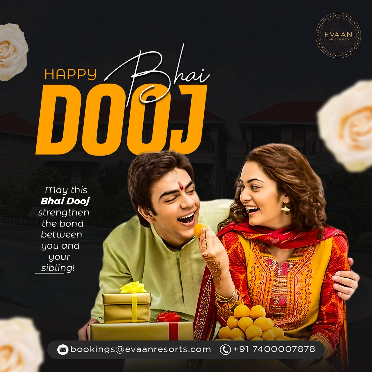 EvaanResorts's tweet photo. Happy Bhai Dooj from all of us at Evaan Resorts! 🌸

Celebrate the special bond of siblings with a serene escape in nature. Treat your brother or sister to a memorable stay filled with adventure, relaxation, and togetherness. 🏖️✨

Book your getaway today and make this Bhai Dooj https://t.co/pcRUKkkAei