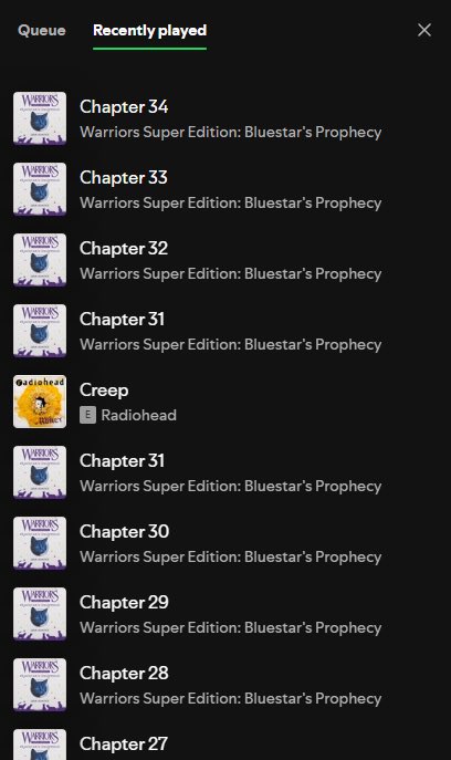 Reading Warrior Cats again but as an audiobook 😊 A bit self indulgent and going back to my childhood reads!