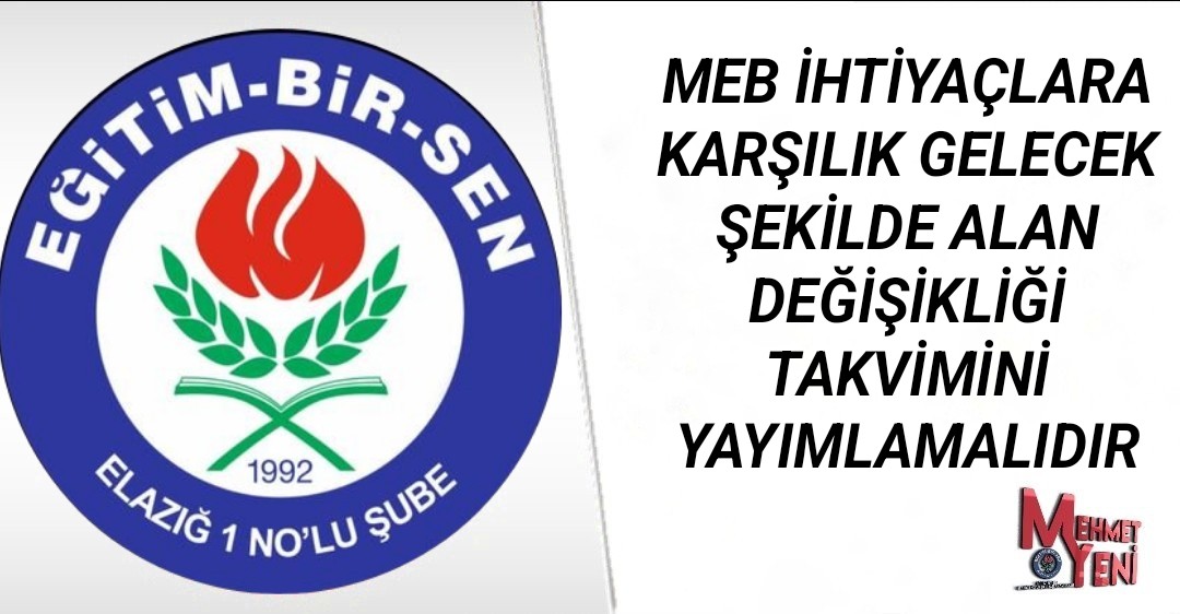 MEB ihtiyaçlara karşılık gelecek şekilde alan değişikliği takvimini yayımlamalıdır.
<a href="/tcmeb/">Millî Eğitim Bakanlığı</a>
<a href="/Yusuf__Tekin/">Yusuf Tekin</a>
#MebAlanDeğişikliği