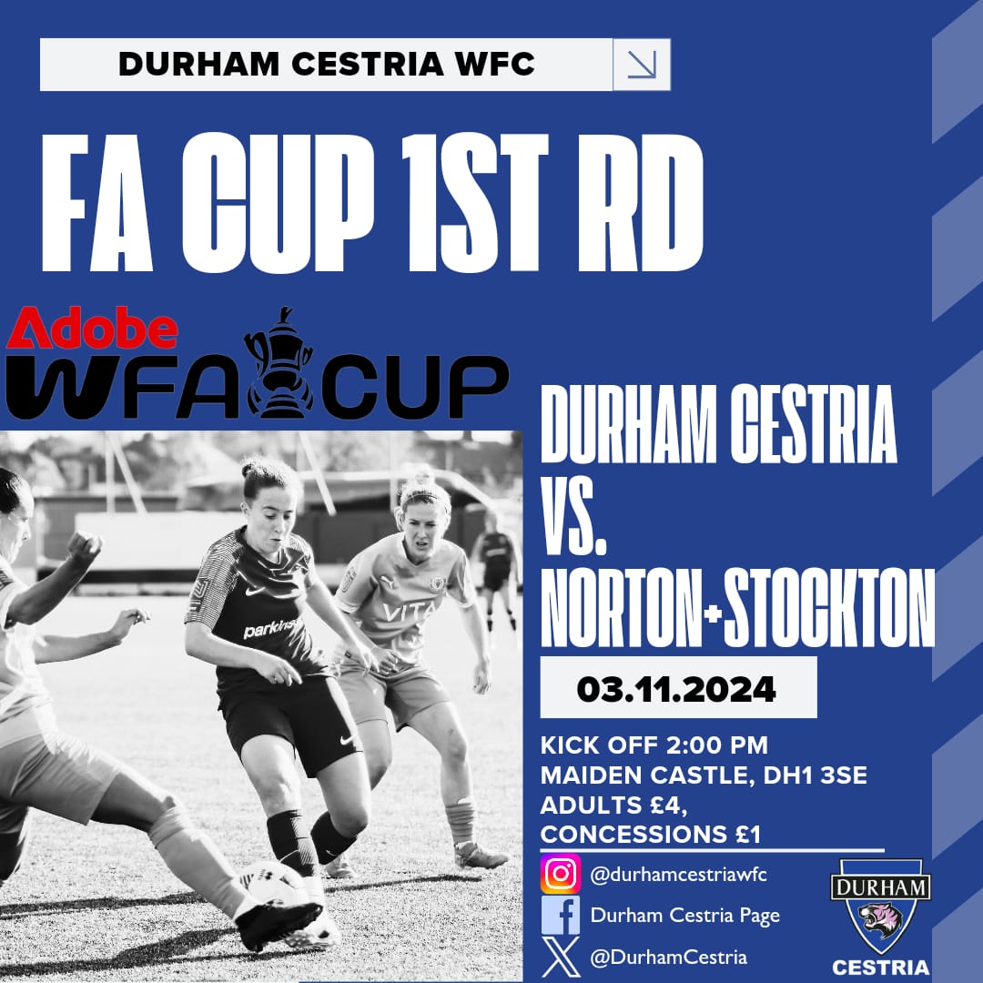 About tomorrow....👀

We host Norton and Stockton in the 1st Round Proper of the <a href="/AdobeWFACup/">Adobe Women's FA Cup</a> 🏆

Come down and show your support 💙